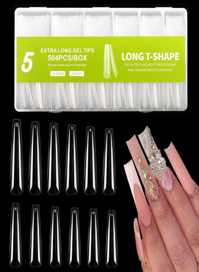 Dudjndjd 504 PCS Extra Long Coffin Nail Tips, Full Cover Coffin Press On Nails Clear Coffin Ballerina No C Curve Nail Tips, 3XL Long Ballerina Nail Tip Fake Acrylic Nails for Salons and DIY Nail Art 12 Sizes - Image 1